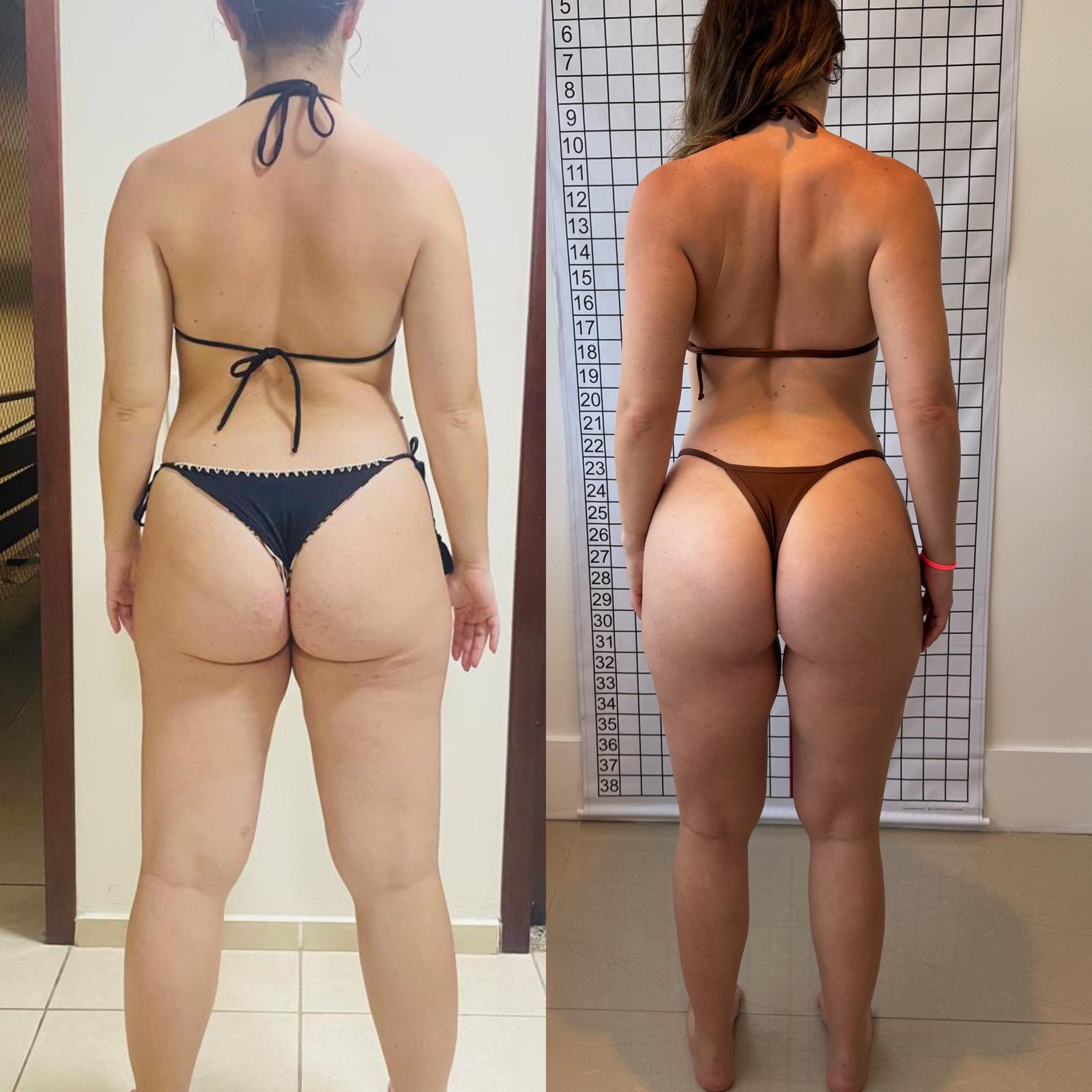 Transformação antes e depois - vista de costas