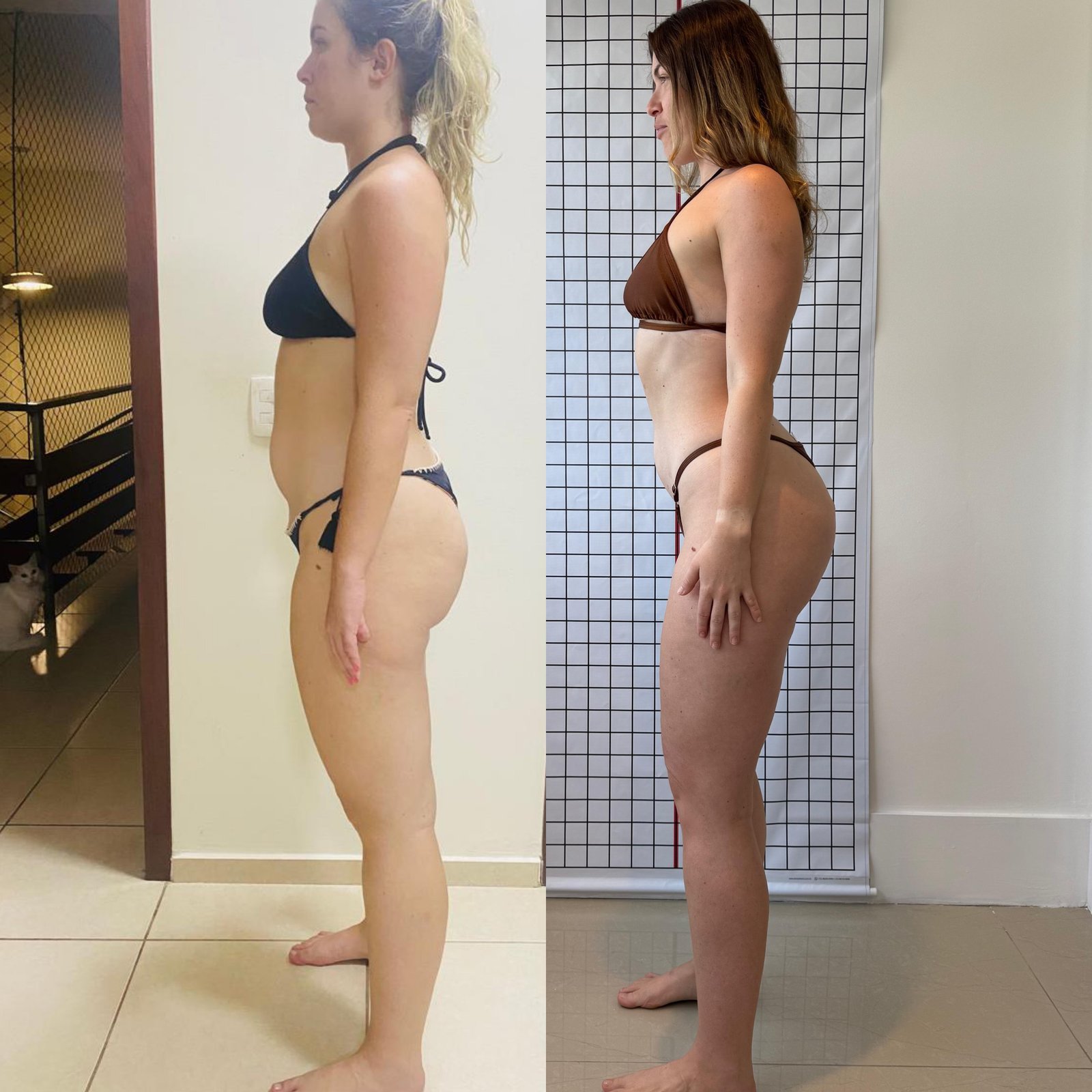 Transformação antes e depois - vista de perfil